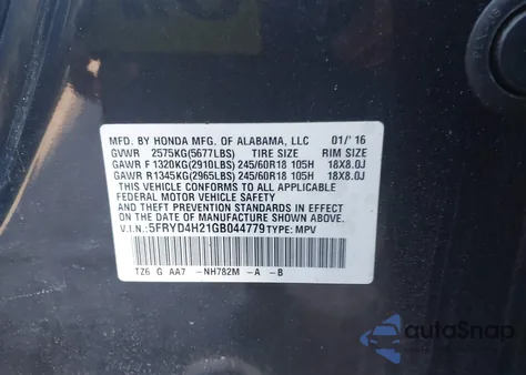 2016 Acura Mdx Acurawatch Plus Package from USA, damaged, VIN 5FRYD4H21GB044779
